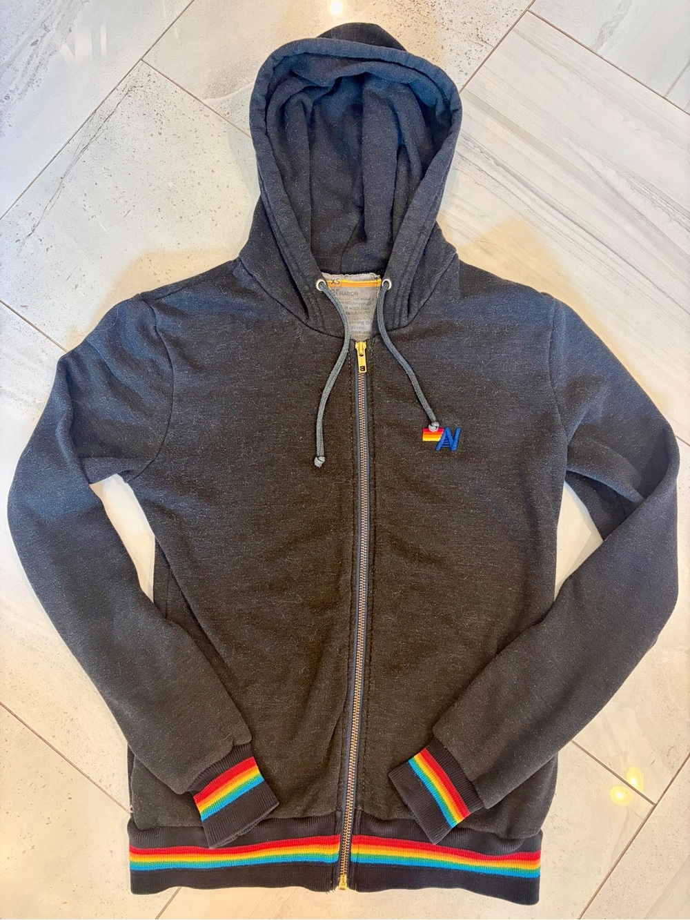 Aviator Nation Zip-Up Hoodie with Rainbow Trim